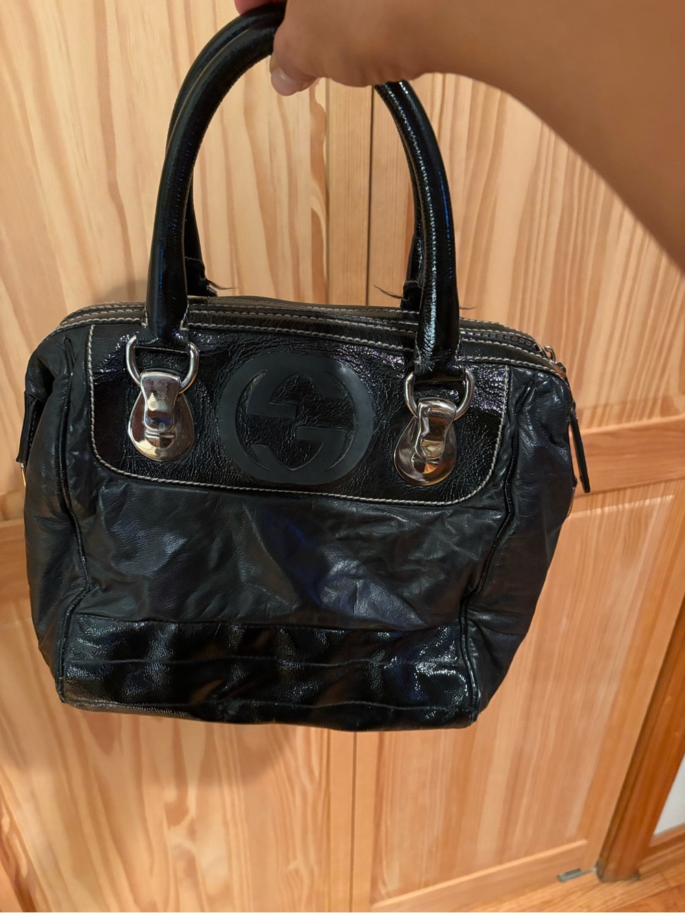 Gucci Black Patent Leather Top-Handle Satchel
